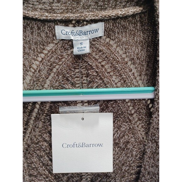 CROFT & BARROW WOMENS OPEN FRONT CHESTNUT KNIT CARDIGAN SWEATER SIZE SMALL NWT - Picture 2 of 6